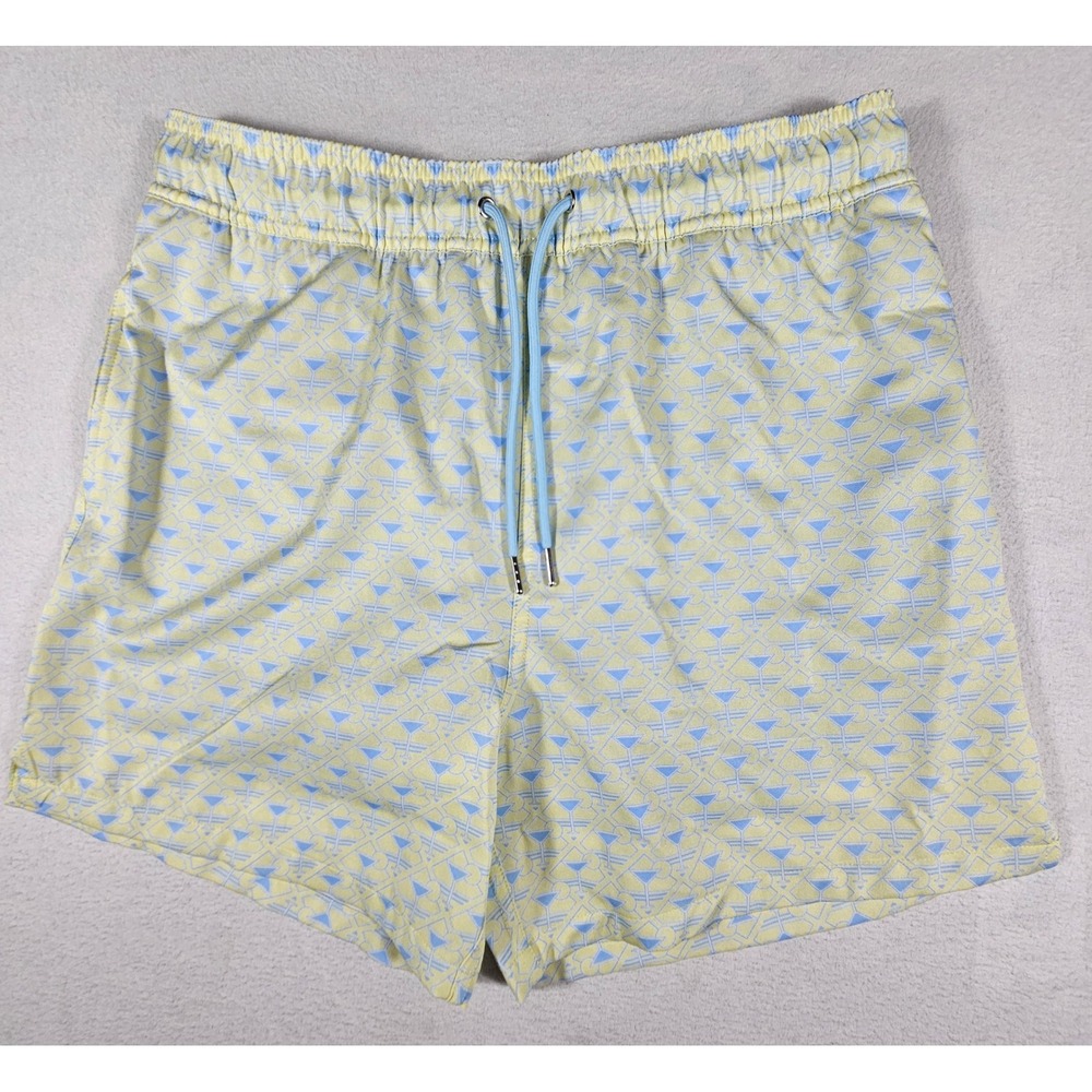 Robert Graham Martini Tower Yellow‎ Swim Trunks Mens S SMRG102 Cocktail Print